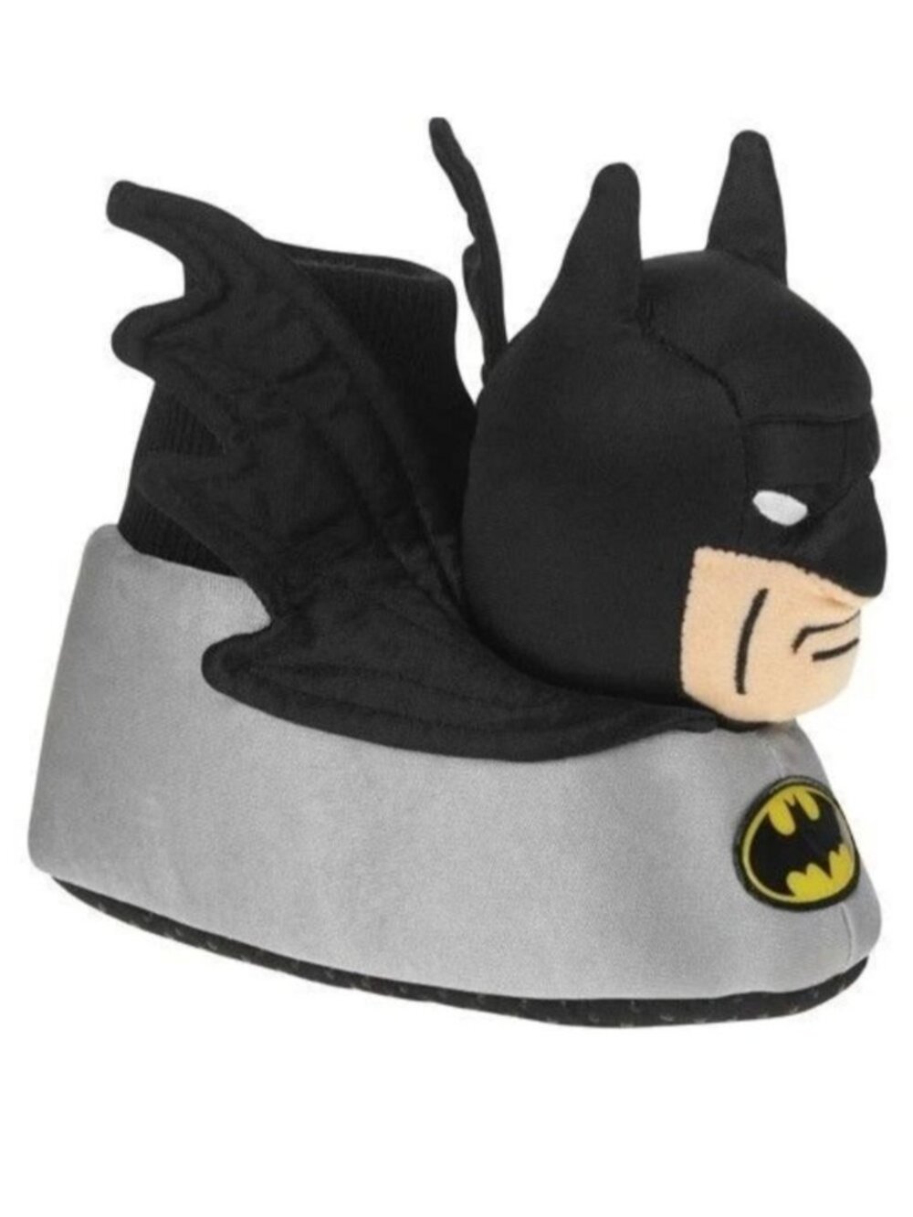 Batman Toddler Boy XL 11/12 Sock Slippers 3D Head Wings Black Silver DC Comics